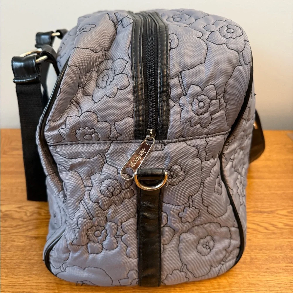 Thirty One City Weekender Bag Grey With Black Flowers Customized Teal L - Picture 7 of 13